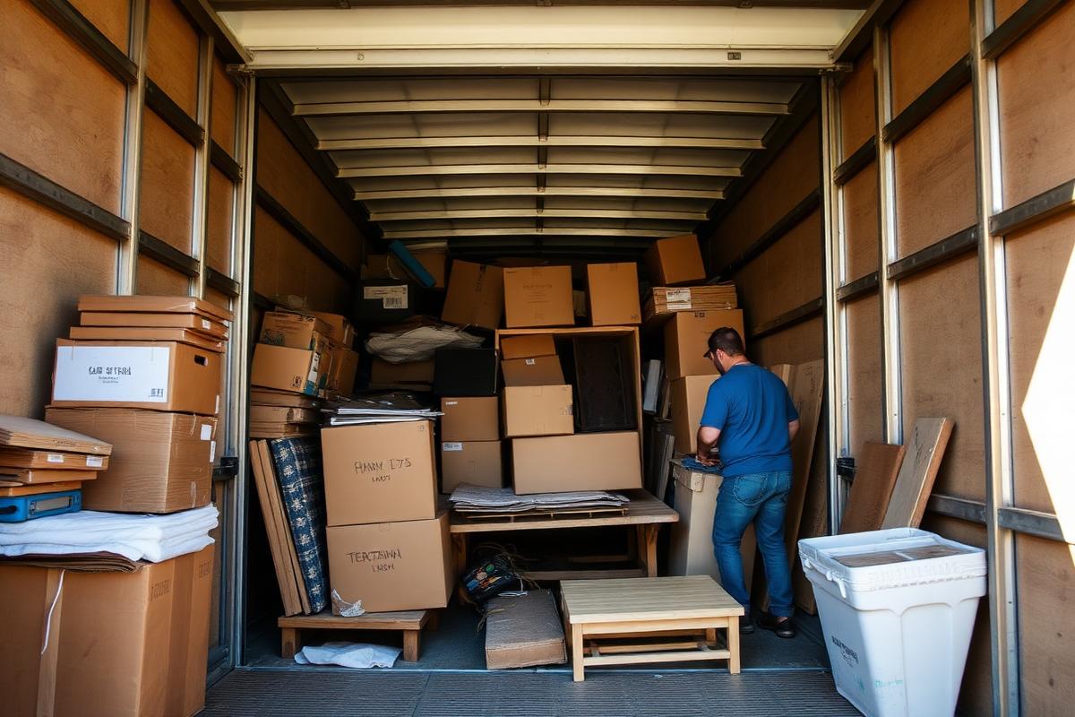 Storage unit being emptied onto a JunkGuys truck