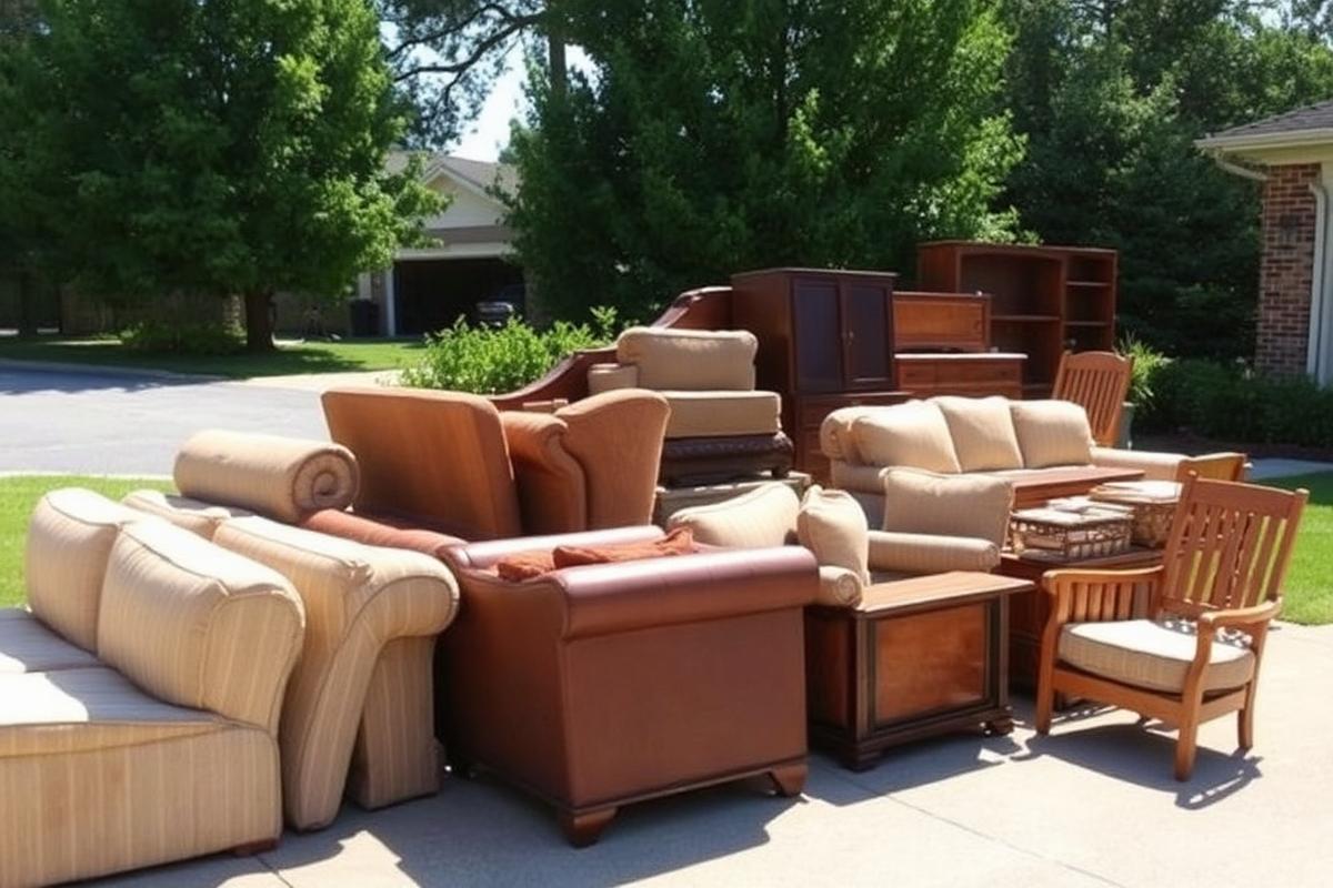 Old couches and armchairs on a driveway